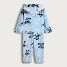 Disney Lilo & Stitch Print Fleece Hooded Onesie in Blue thumbnail 2