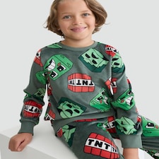 Minecraft Minky Fleece Creeper and TNT Print Pyjamas in Green thumbnail 3