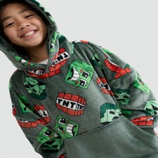 Minecraft Creeper Print Fleece Pyjama Hoodie in Green thumbnail 2