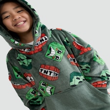 Minecraft Creeper Print Fleece Pyjama Hoodie in Green thumbnail 2