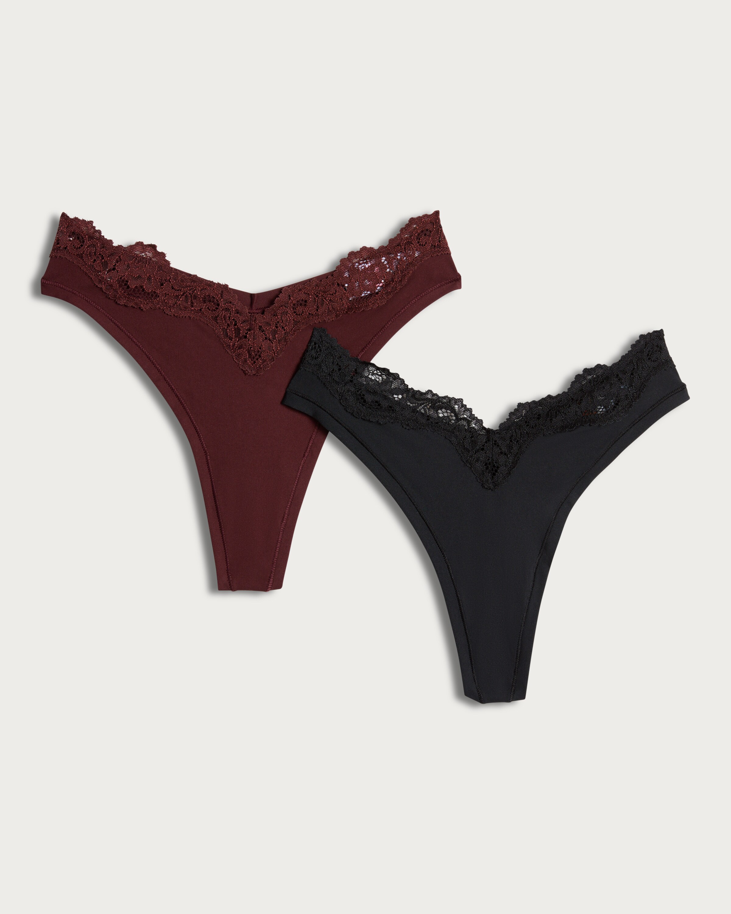 F&F 2-Pack Lace Trim Thongs in Burgundy thumbnail 4
