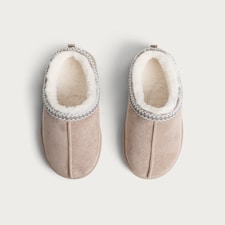 F&F Faux Fur Lined Embroidered Mule Slippers in Beige thumbnail 2
