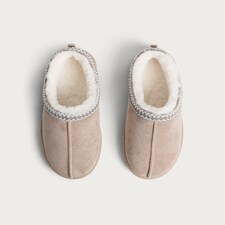 F&F Faux Fur Lined Embroidered Mule Slippers in Beige thumbnail 2