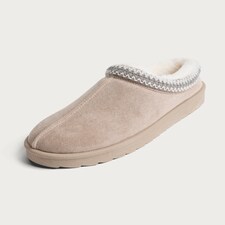 F&F Faux Fur Lined Embroidered Mule Slippers in Beige thumbnail 3