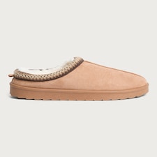 F&F Faux Fur Lined Embroidered Mule Slippers in Tan