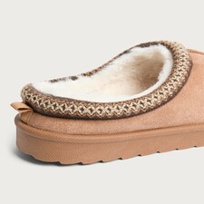 F&F Faux Fur Lined Embroidered Mule Slippers in Tan thumbnail 3