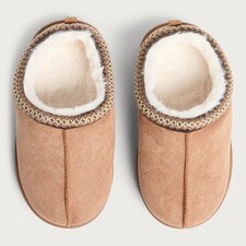 F&F Faux Fur Lined Embroidered Mule Slippers in Tan thumbnail 2