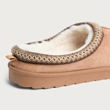 F&F Faux Fur Lined Embroidered Mule Slippers in Tan thumbnail 3