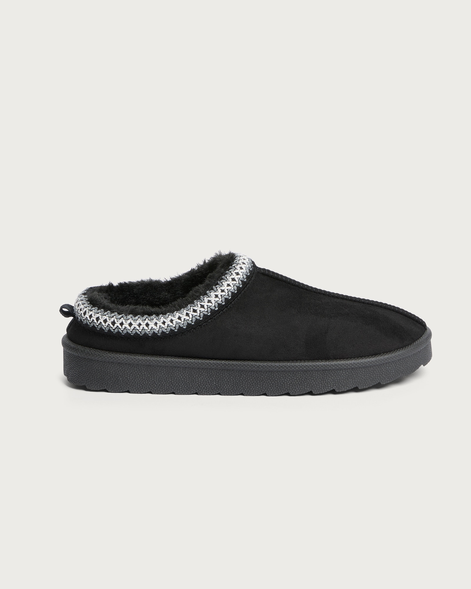 F&F Faux Fur Lined Mule Slippers in Black