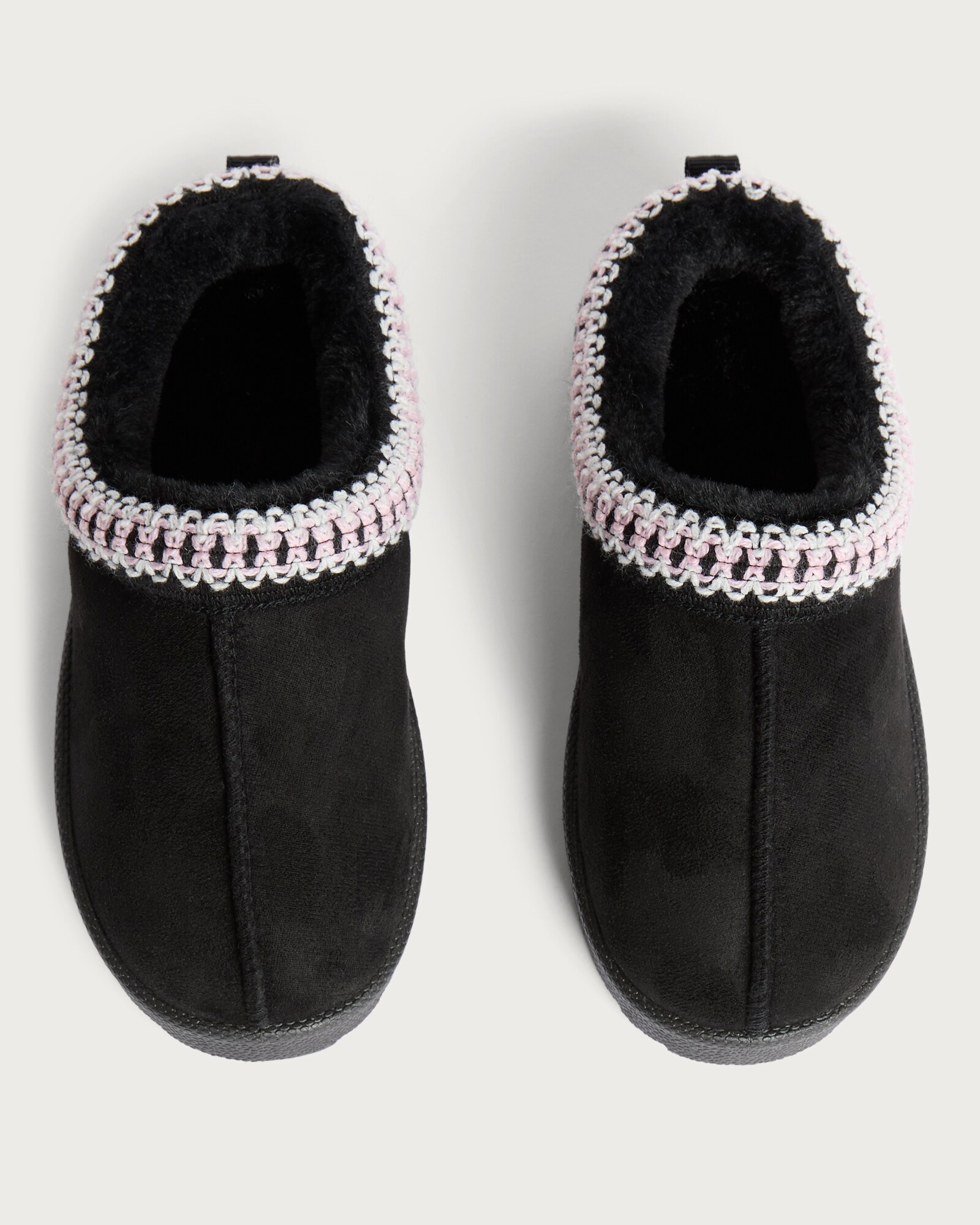 F&F Girls Woven Trim Faux Fur Lined Chunky Slippers in Black thumbnail 2