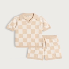 F&F x Samantha Faiers Pure Cotton Check Knit Polo and Shorts Set in Multi thumbnail 4