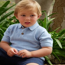 F&F x Samantha Faiers Cotton Rich Cable Knit Polo Shirt and Shorts Set in Blue thumbnail 2