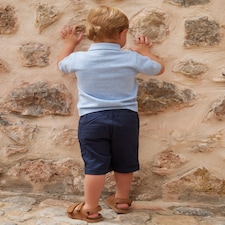 F&F x Samantha Faiers Cotton Rich Cable Knit Polo Shirt and Shorts Set in Blue thumbnail 3