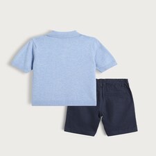 F&F x Samantha Faiers Cotton Rich Cable Knit Polo Shirt and Shorts Set in Blue thumbnail 5
