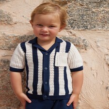 F&F x Samantha Faiers Pure Cotton Striped Knitted Shirt and Shorts Set in Navy thumbnail 2