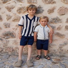 F&F x Samantha Faiers Pure Cotton Striped Knitted Shirt and Shorts Set in Navy thumbnail 3