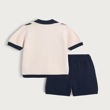 F&F x Samantha Faiers Pure Cotton Striped Knitted Shirt and Shorts Set in Navy thumbnail 6