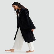 F&F Fleece Hooded Dressing Gown in Black thumbnail 2