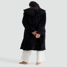 F&F Fleece Hooded Dressing Gown in Black thumbnail 3