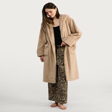 F&F Fleece Hooded Dressing Gown in Cream thumbnail 2