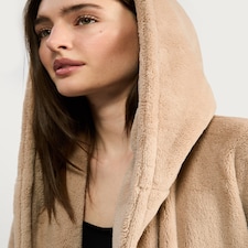 F&F Fleece Hooded Dressing Gown in Cream thumbnail 3