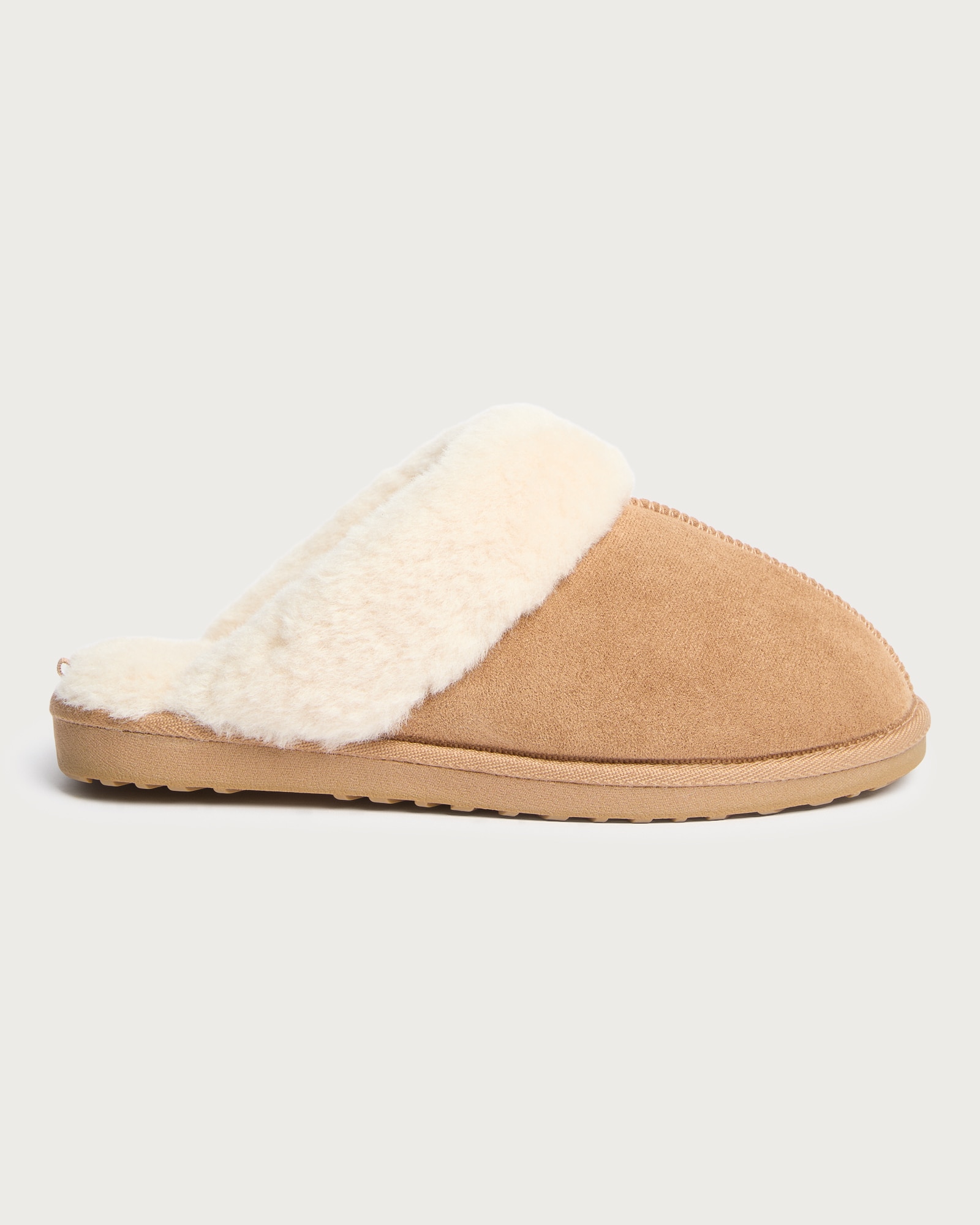 F&F Faux Shearling Lined Backless Slippers in Tan