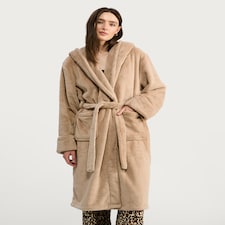 F&F Fleece Hooded Dressing Gown in Cream