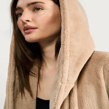F&F Fleece Hooded Dressing Gown in Cream thumbnail 3