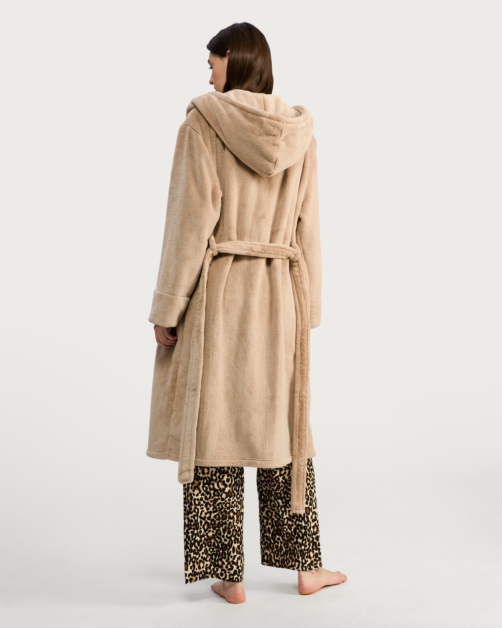 F&F Fleece Hooded Dressing Gown in Cream thumbnail 4