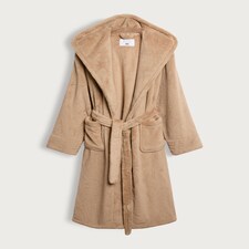 F&F Fleece Hooded Dressing Gown in Cream thumbnail 5