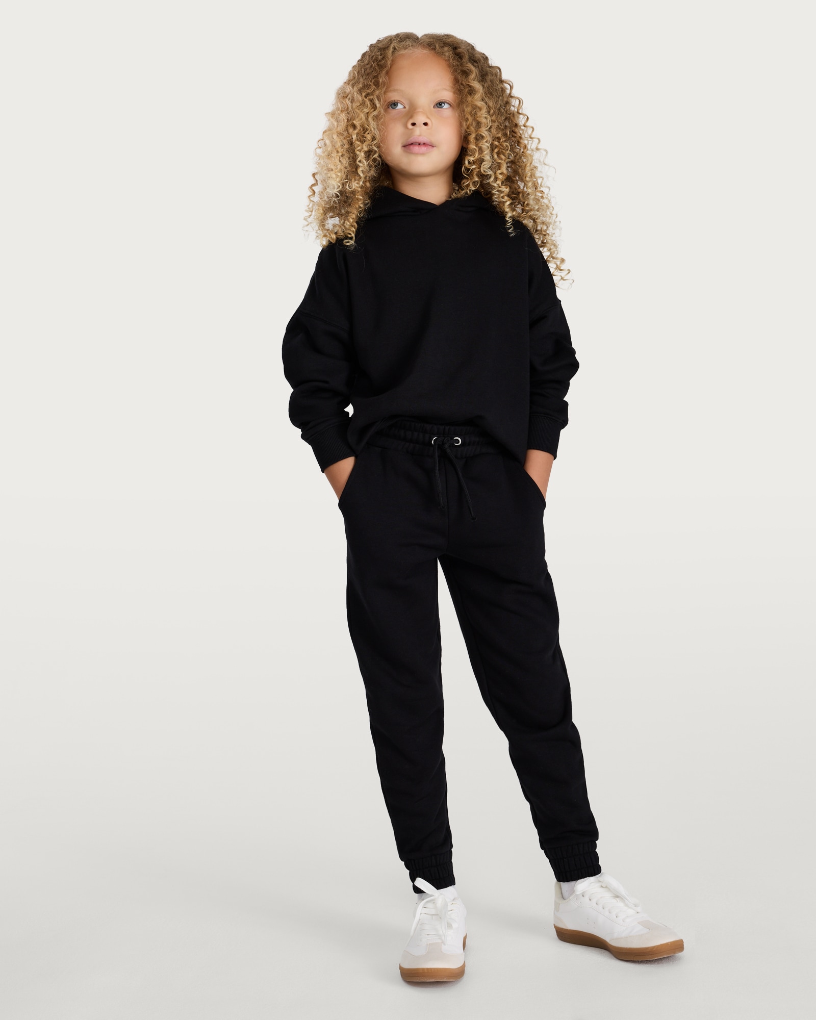 F&F Girls Cotton Rich Elasticated Waist Cuffed Joggers in Black