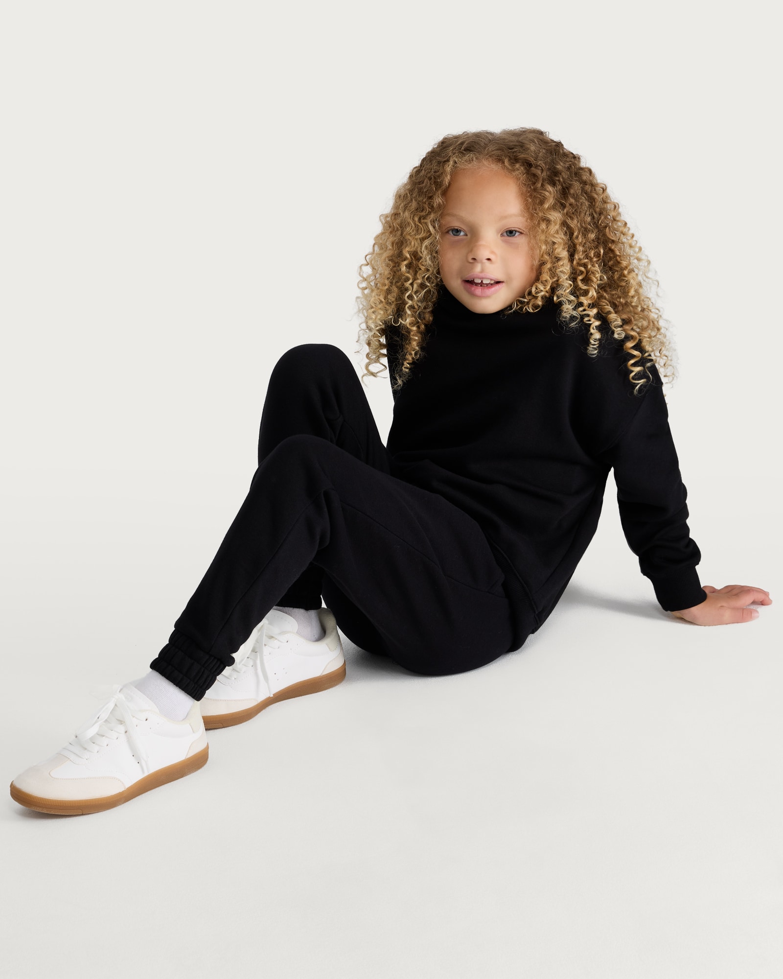 F&F Girls Cotton Rich Elasticated Waist Cuffed Joggers in Black thumbnail 3