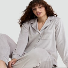 F&F Fleece Textured Shirt and Bottoms Pyjama Set in Purple
