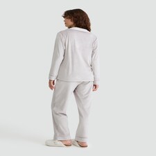 F&F Fleece Textured Shirt and Bottoms Pyjama Set in Purple thumbnail 3