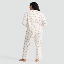 F&F Fleece Teddy Bear Print Revere Pyjama Set in Cream thumbnail 3