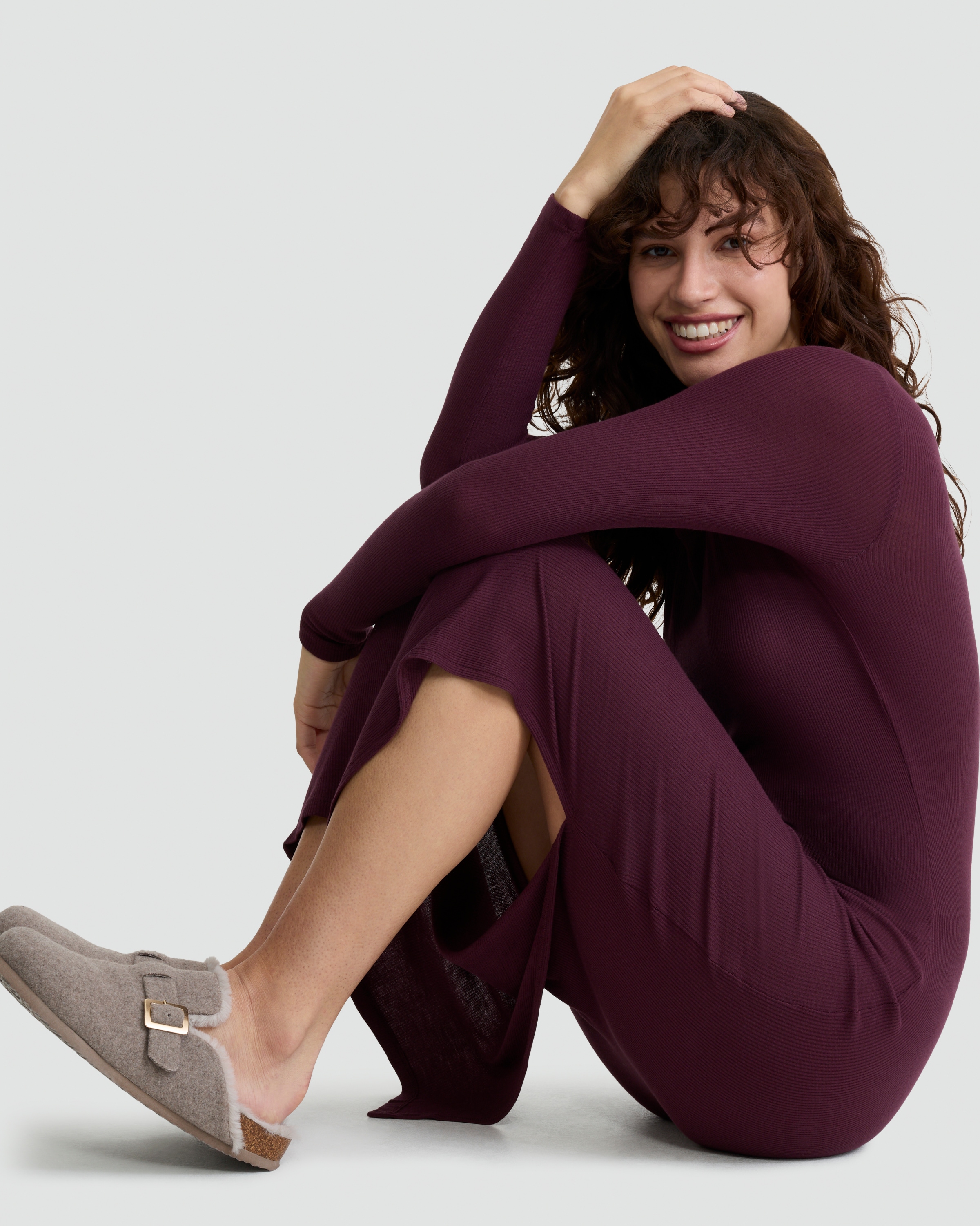 F&F Ribbed Long Sleeved Pyjama Dress in Purple