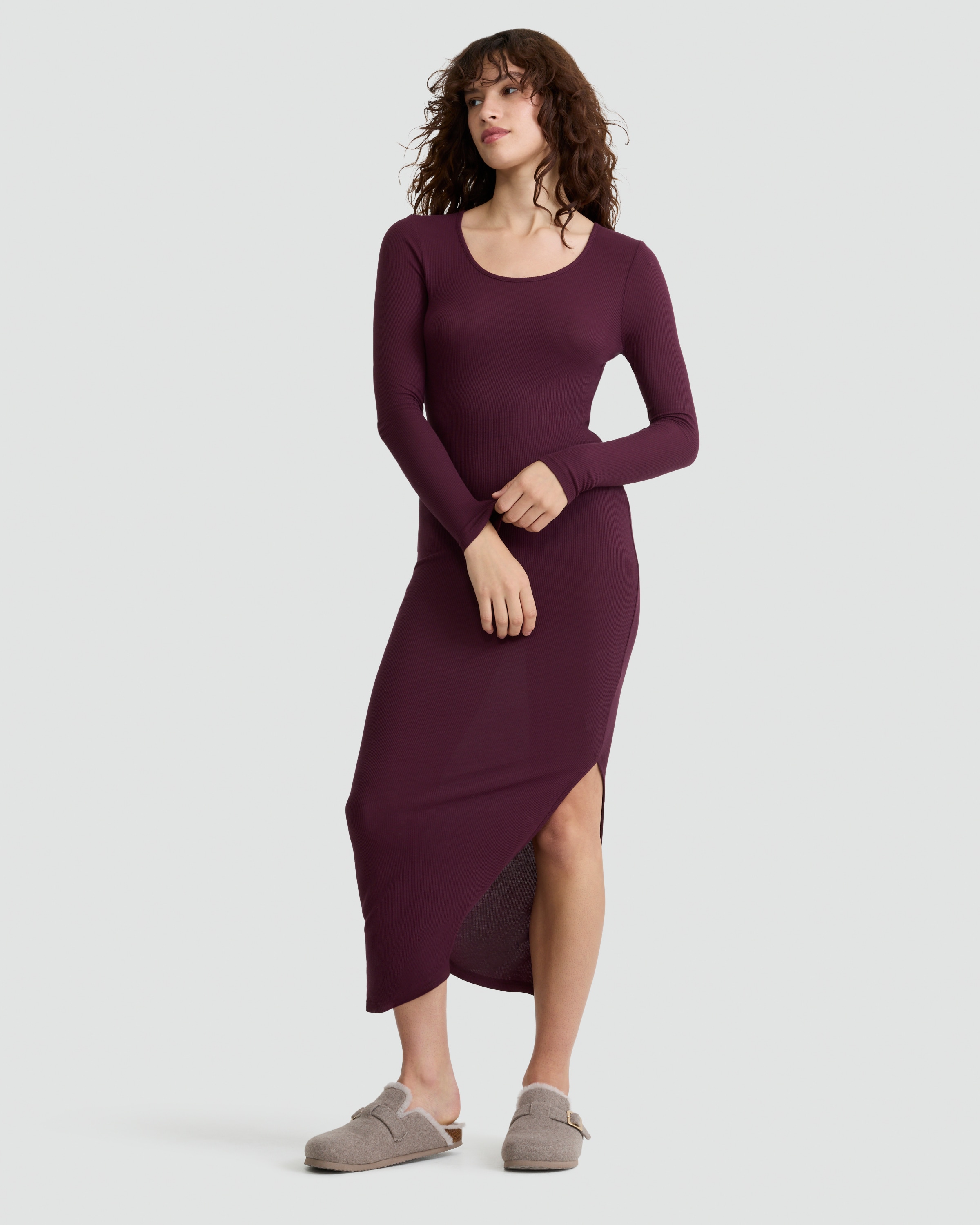 F&F Ribbed Long Sleeved Pyjama Dress in Purple thumbnail 2