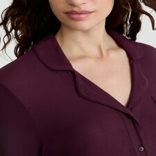 F&F CoolEase™ Ribbed Wide Leg Button Up Revere Pyjama Set in Purple thumbnail 2