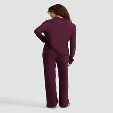 F&F CoolEase™ Ribbed Wide Leg Button Up Revere Pyjama Set in Purple thumbnail 3