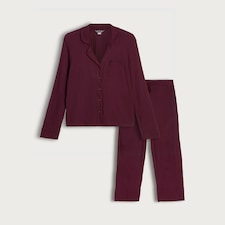 F&F CoolEase™ Ribbed Wide Leg Button Up Revere Pyjama Set in Purple thumbnail 4