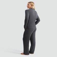 F&F CoolEase™ Ribbed Button Up Shirt and Bottoms Pyjama Set in Grey thumbnail 3