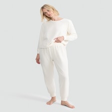 F&F Fleece Cable Texutred Top and Cuffed Bottoms Pyjamas in Cream