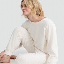 F&F Fleece Cable Texutred Top and Cuffed Bottoms Pyjamas in Cream thumbnail 2