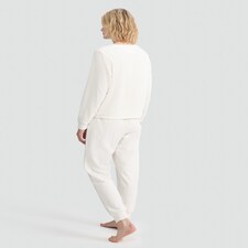 F&F Fleece Cable Texutred Top and Cuffed Bottoms Pyjamas in Cream thumbnail 3