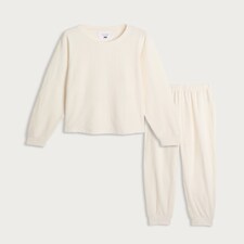 F&F Fleece Cable Texutred Top and Cuffed Bottoms Pyjamas in Cream thumbnail 4