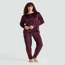 F&F Fleece Moon and Star Print Pyjamas in Burgundy