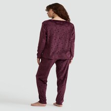 F&F Fleece Moon and Star Print Pyjamas in Burgundy thumbnail 3