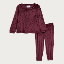 F&F Fleece Moon and Star Print Pyjamas in Burgundy thumbnail 4