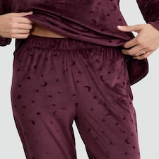 F&F Fleece Moon and Star Print Pyjamas in Burgundy thumbnail 2