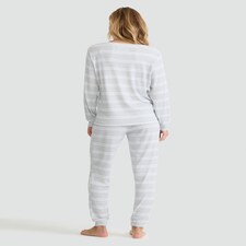 F&F Ribbed Stripe Print Long Sleeved Top and Joggers Pyjamas in Grey thumbnail 3